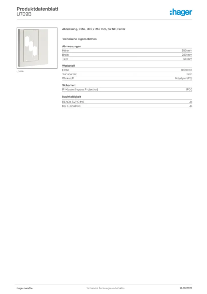 Bild Hager Produktdatenblatt U709B | Hager Deutschland
