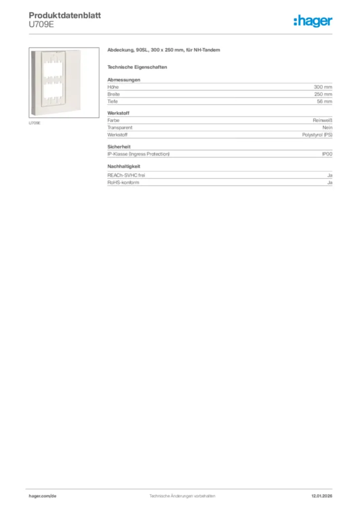 Bild Hager Produktdatenblatt U709E | Hager Deutschland