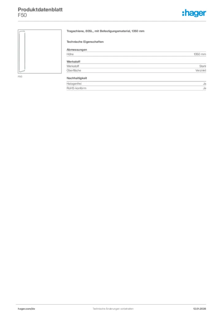 Bild Hager Produktdatenblatt F50 | Hager Deutschland
