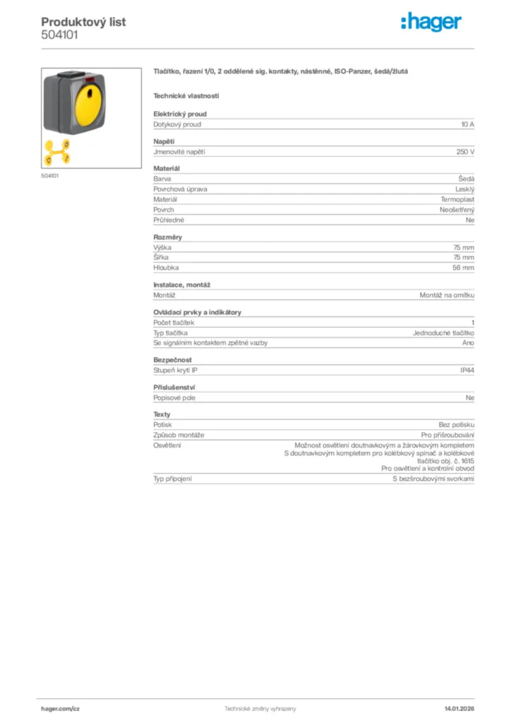 Obrázek Hager Product data sheet 504101 | Hager