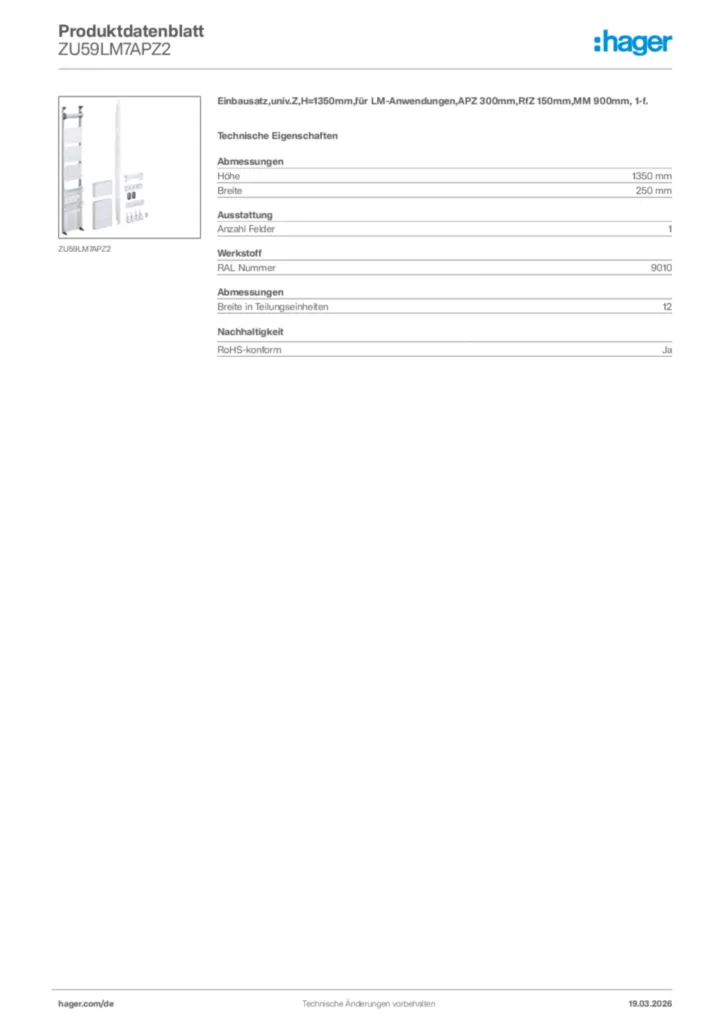Bild Hager Produktdatenblatt ZU59LM7APZ2 | Hager Deutschland