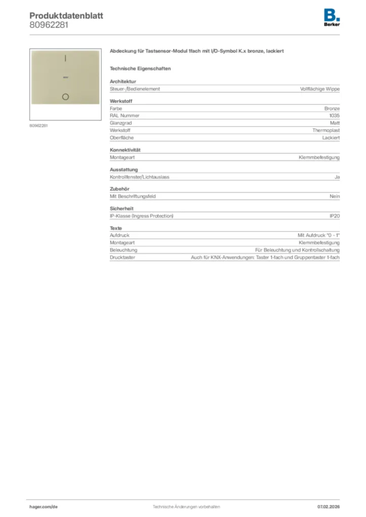 Bild Berker Produktdatenblatt 80962281 | Hager Deutschland