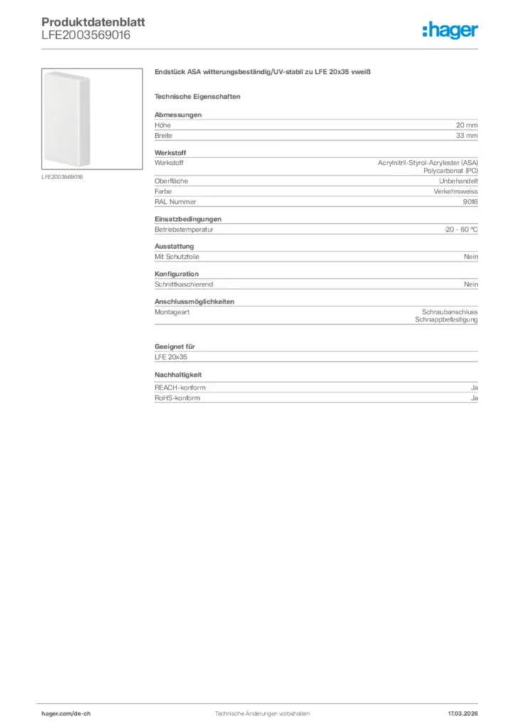 Bild Hager Produktdatenblatt LFE2003569016 | Hager Schweiz