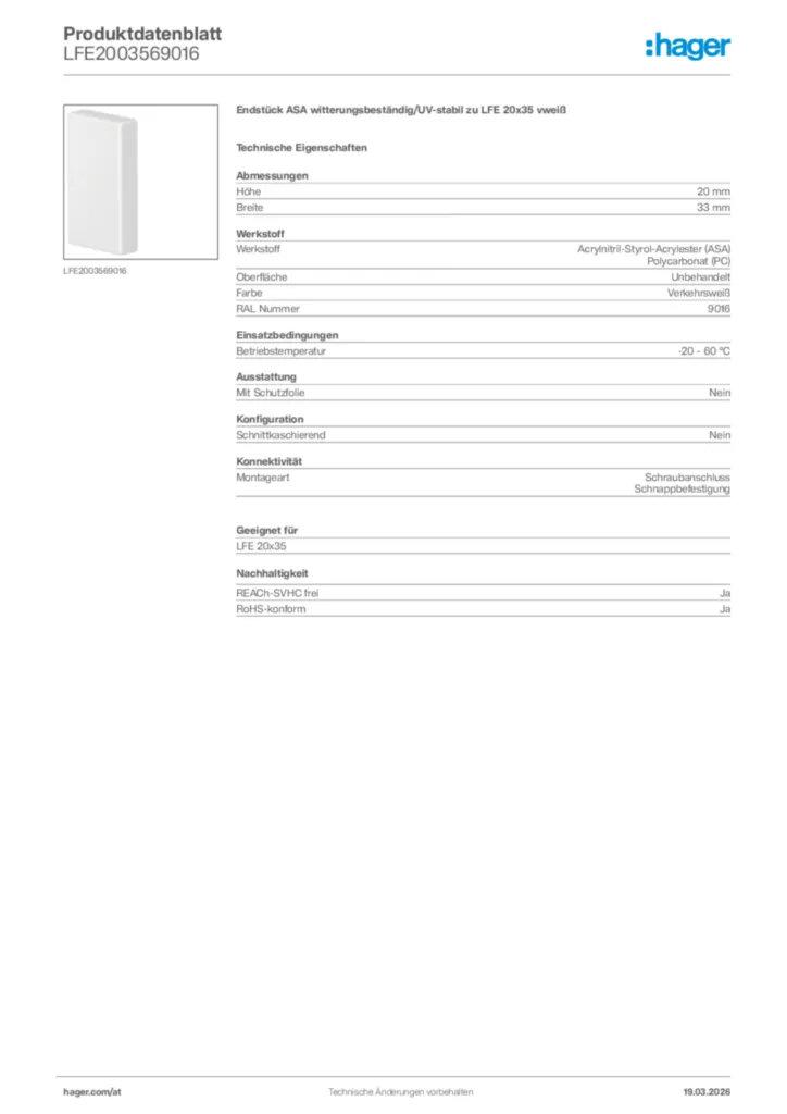 Bild Hager Produktdatenblatt LFE2003569016 | Hager Deutschland