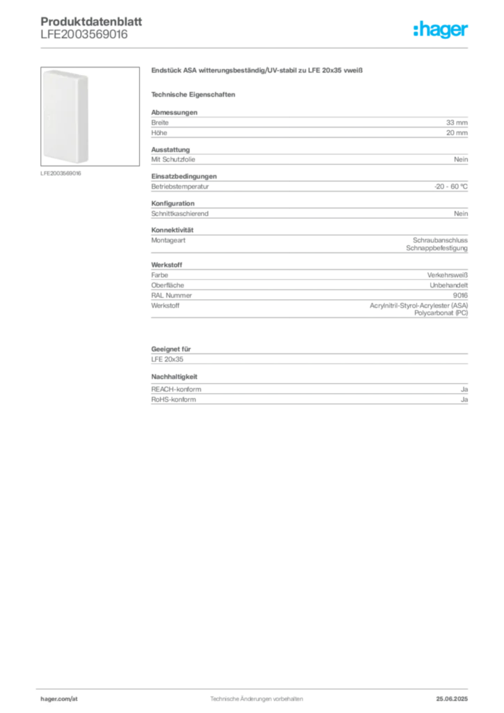 Bild Hager Produktdatenblatt LFE2003569016 | Hager Deutschland