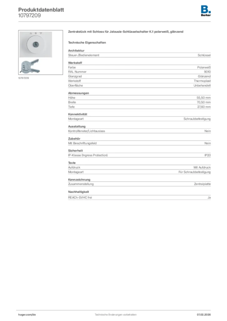 Bild Berker Produktdatenblatt 10797209 | Hager Deutschland