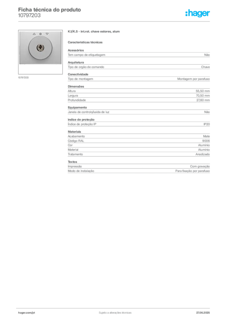Imagem Hager Ficha técnica do produto 10797203 | Hager Portugal