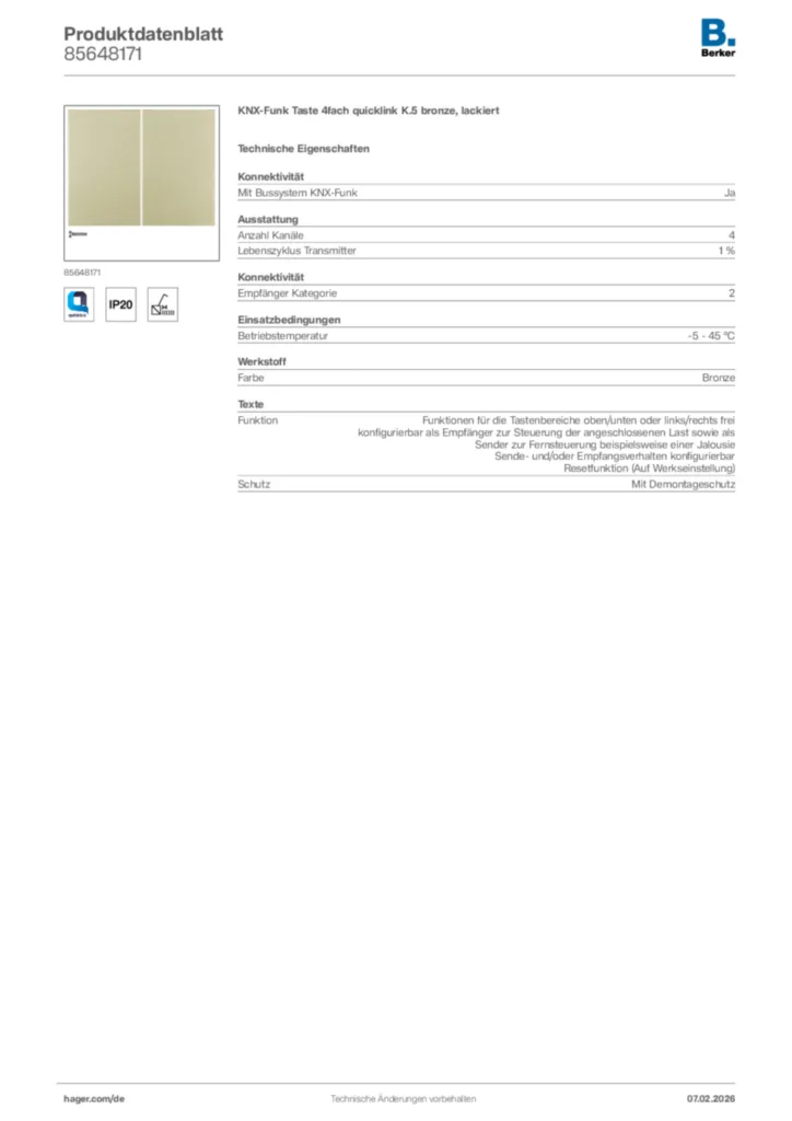 Bild Berker Produktdatenblatt 85648171 | Hager Deutschland