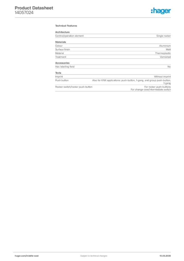 Image Hager Product data sheet 14057024  | Hager