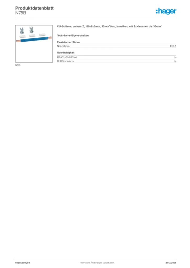 Bild Hager Produktdatenblatt N75B | Hager Deutschland