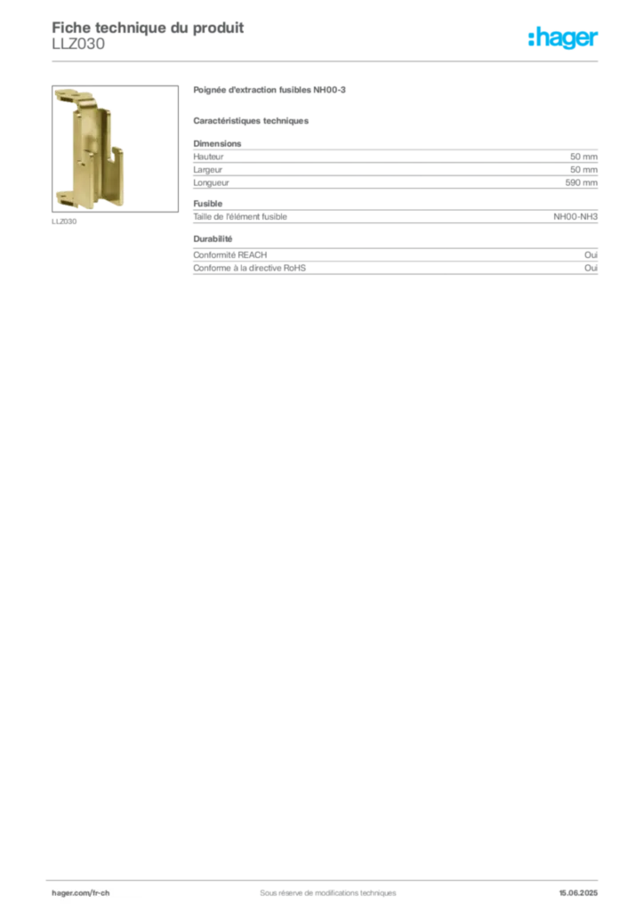 Image Hager Fiche technique du produit LLZ030 | Hager Suisse