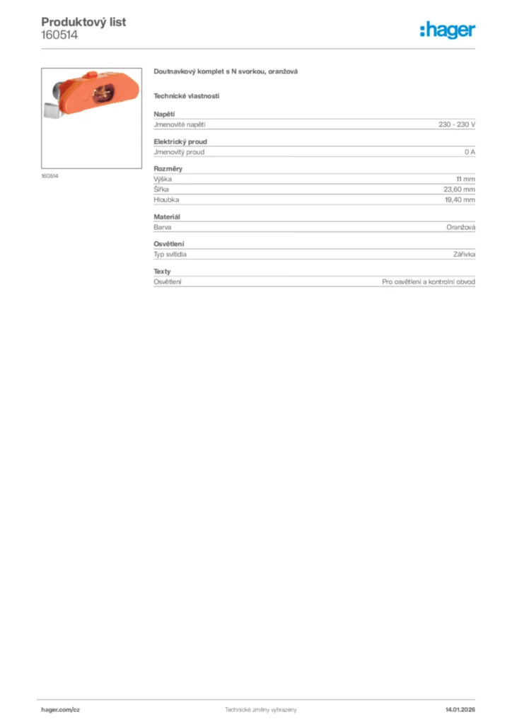 Obrázek Hager Product data sheet 160514 | Hager