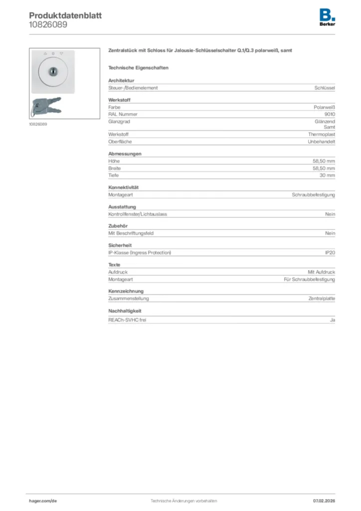 Bild Berker Produktdatenblatt 10826089 | Hager Deutschland