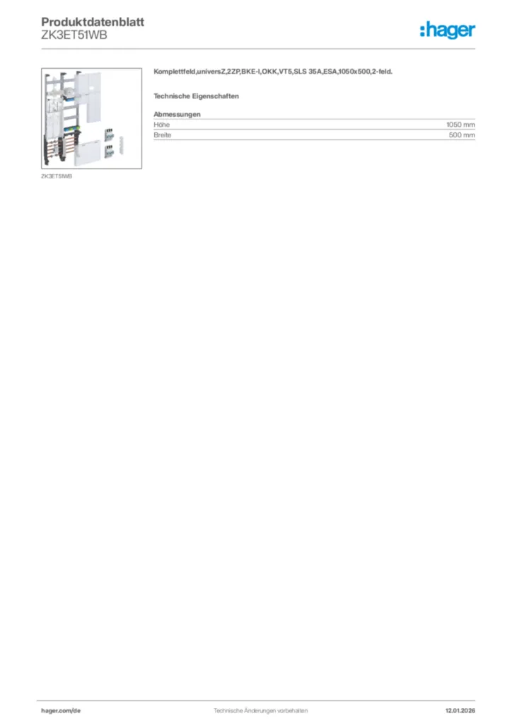 Bild Hager Produktdatenblatt ZK3ET51WB | Hager Deutschland
