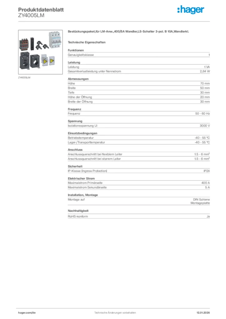 Bild Hager Produktdatenblatt ZY4005LM | Hager Deutschland