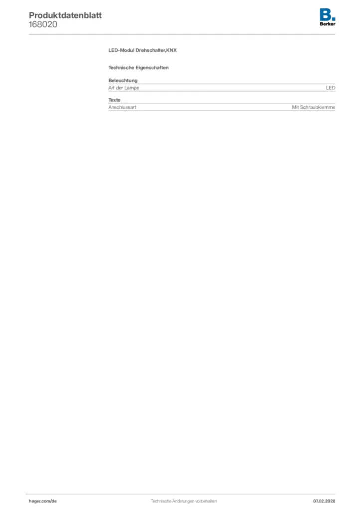 Bild Berker Produktdatenblatt 168020 | Hager Deutschland