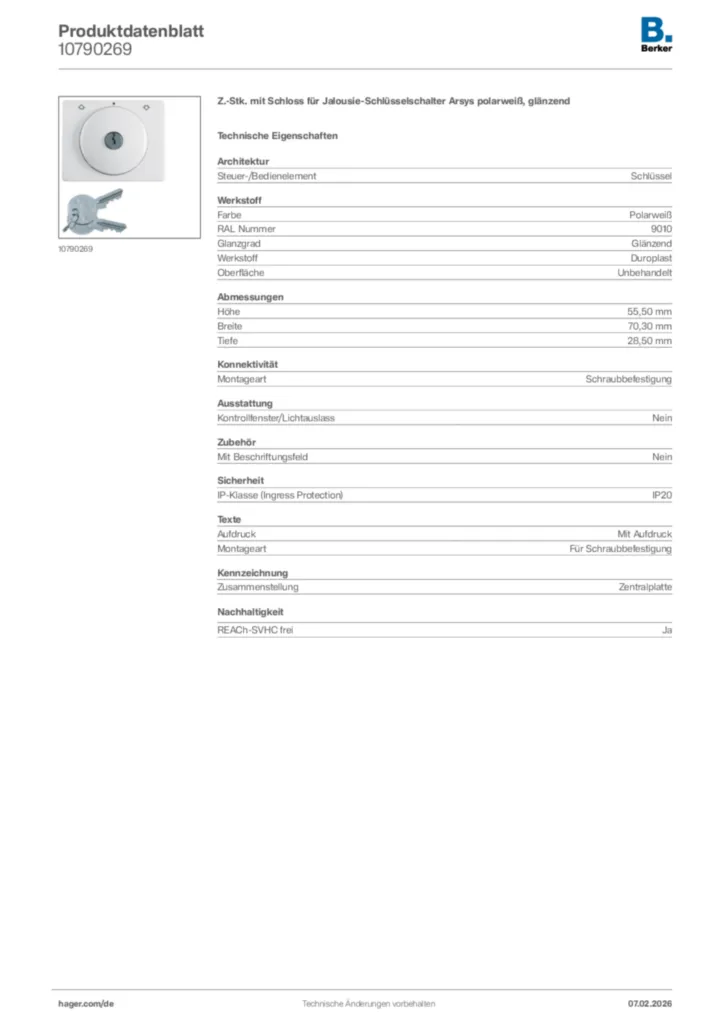Bild Berker Produktdatenblatt 10790269 | Hager Deutschland