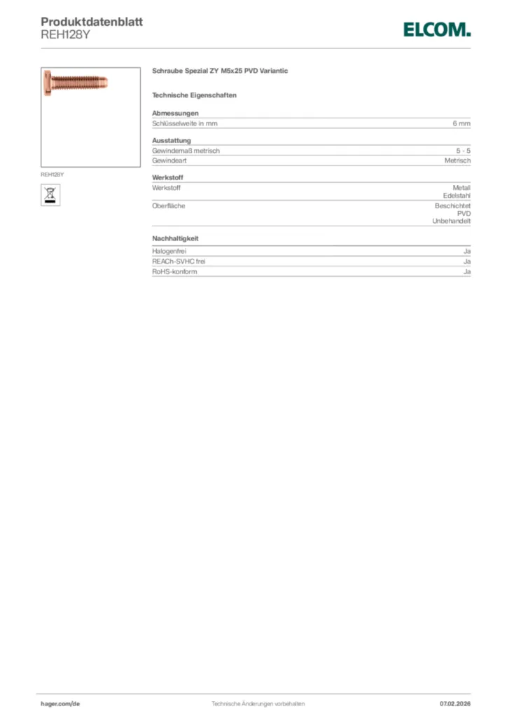 Bild Elcom Produktdatenblatt REH128Y | Hager Deutschland
