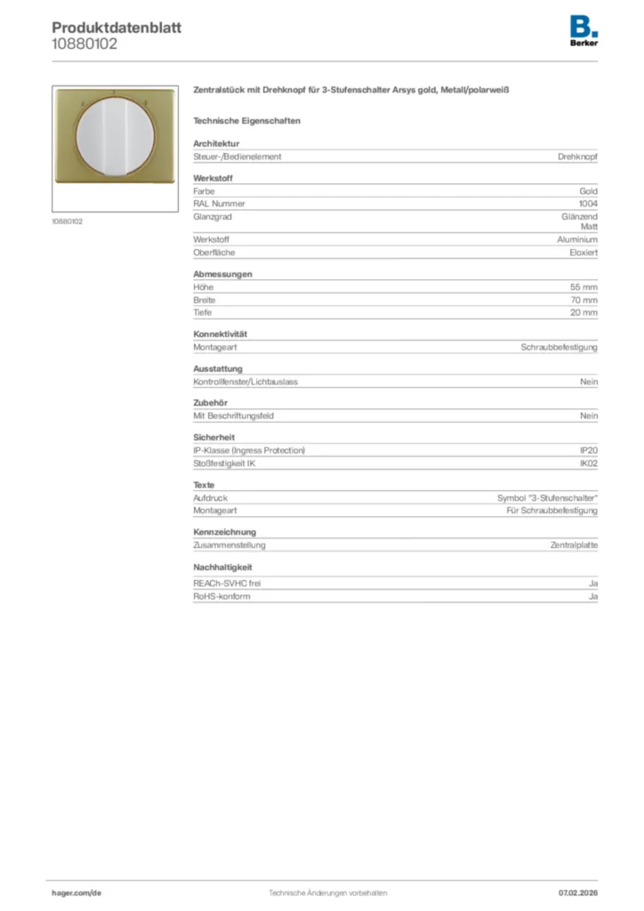 Bild Berker Produktdatenblatt 10880102 | Hager Deutschland