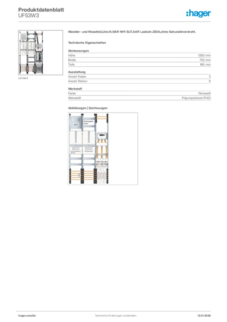 Bild Hager Produktdatenblatt UF53W3 | Hager Deutschland