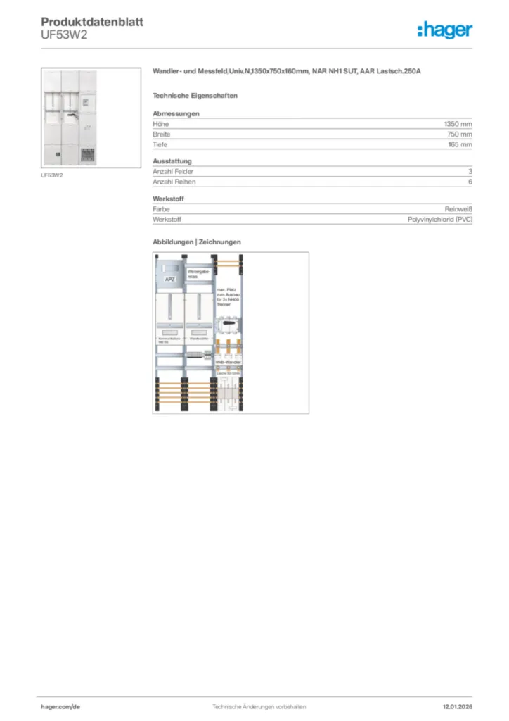 Bild Hager Produktdatenblatt UF53W2 | Hager Deutschland