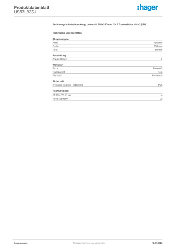Bild Hager Produktdatenblatt US53L83SJ | Hager Deutschland