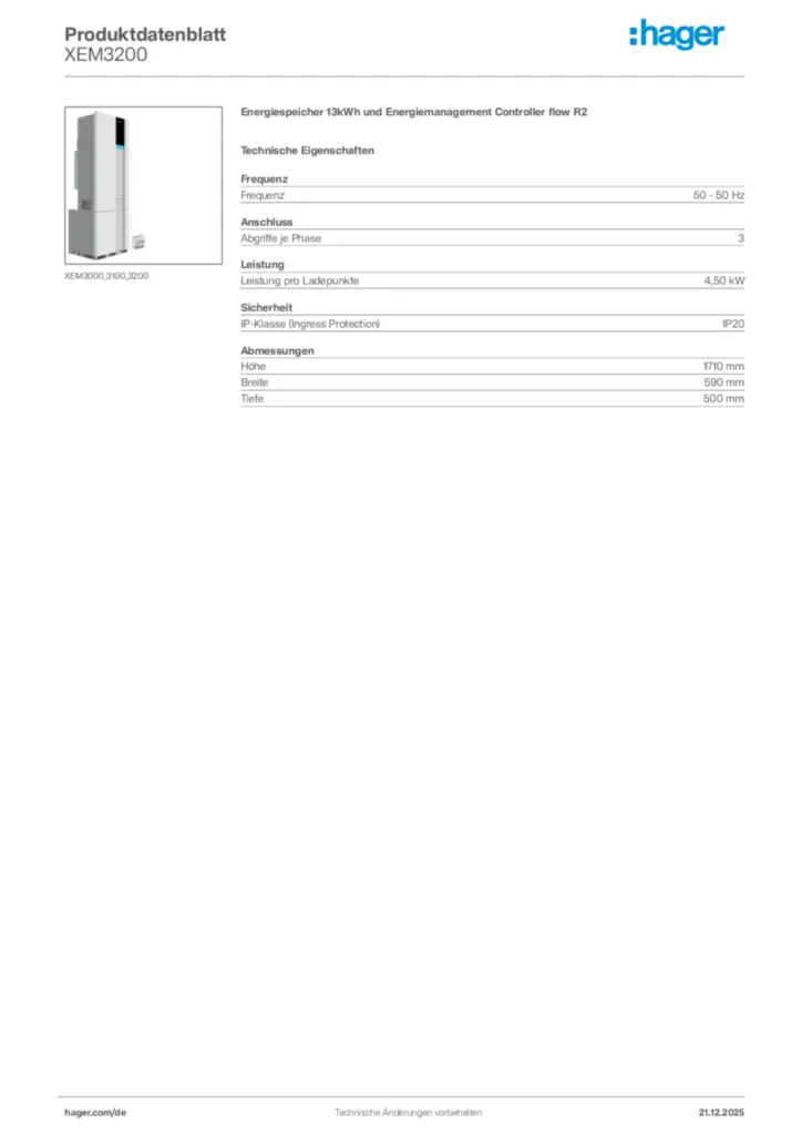 Bild Hager Produktdatenblatt XEM3200 | Hager Deutschland
