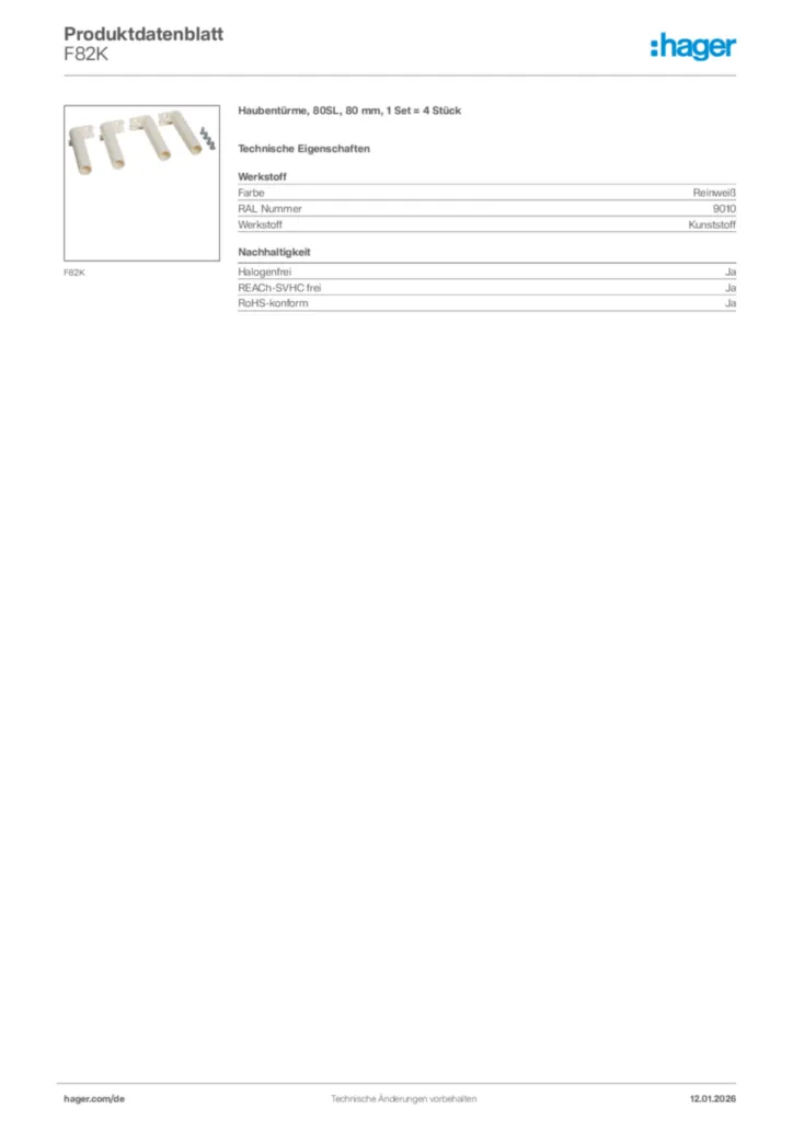 Bild Hager Produktdatenblatt F82K | Hager Deutschland