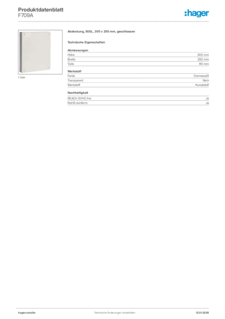 Bild Hager Produktdatenblatt F709A | Hager Deutschland