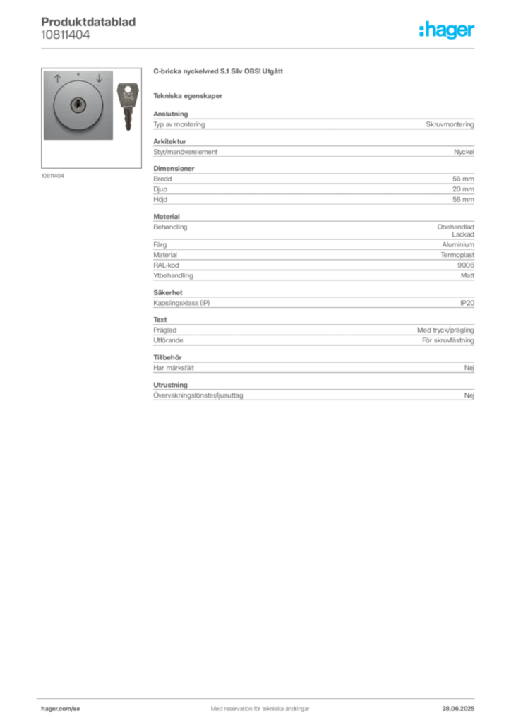 Bild Hager Produktdatablad 10811404 | Hager Sverige