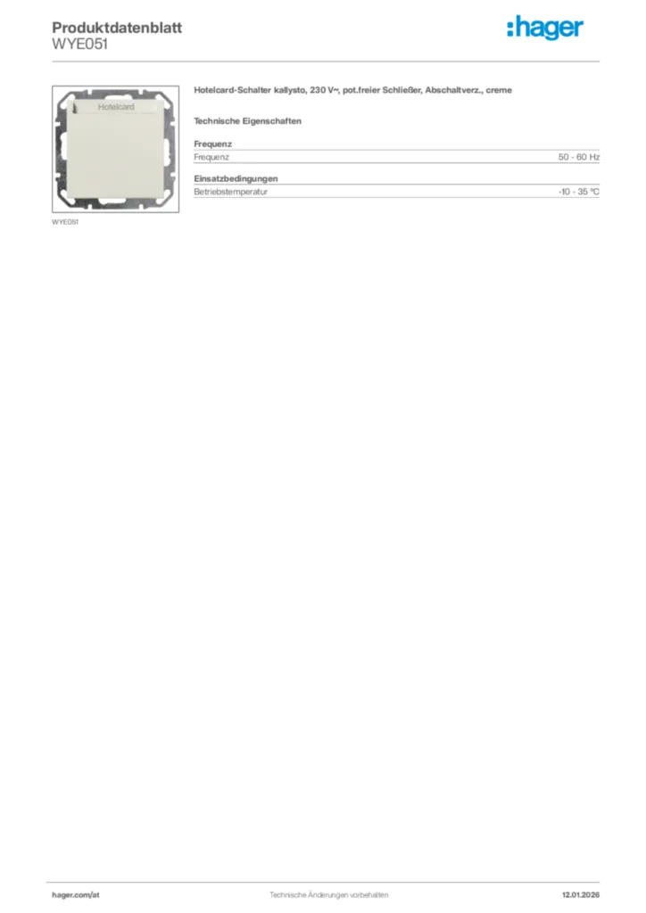 Bild Hager Produktdatenblatt WYE051 | Hager Deutschland