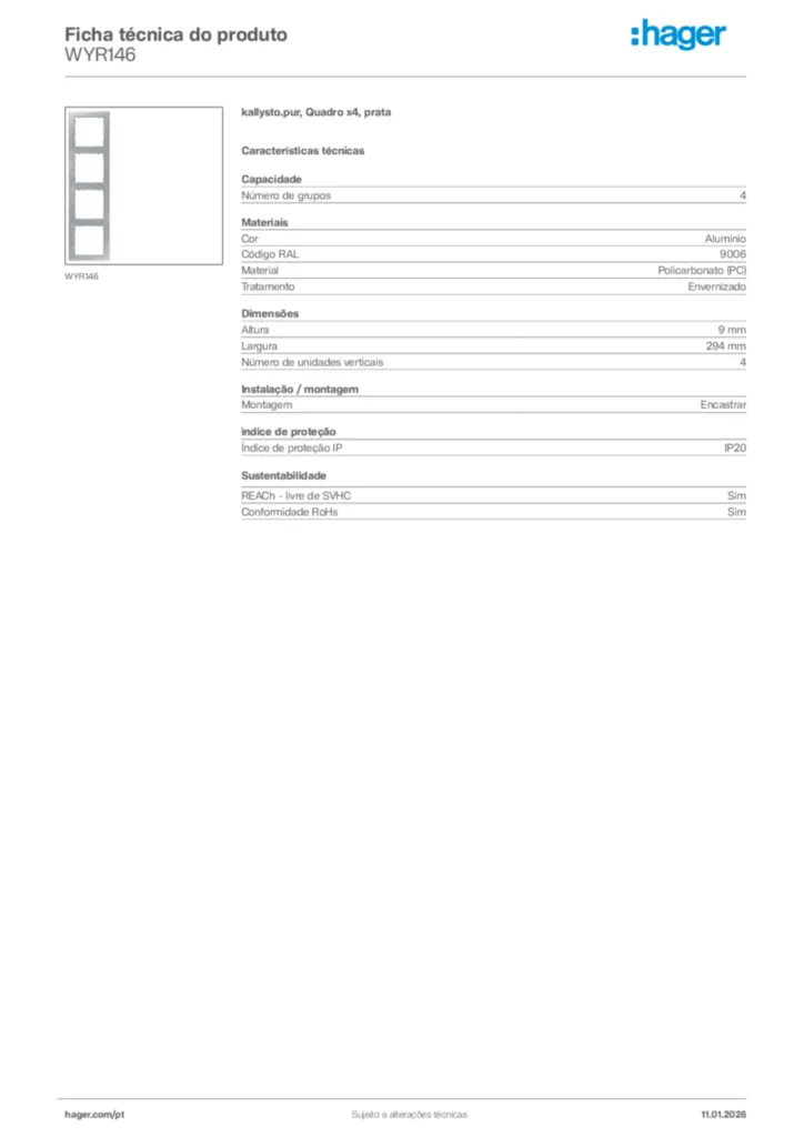 Imagem Hager Ficha técnica do produto WYR146 | Hager Portugal