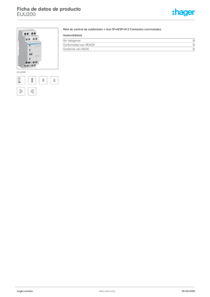 Imagen Hager Ficha de datos de producto EUU200 | Hager España