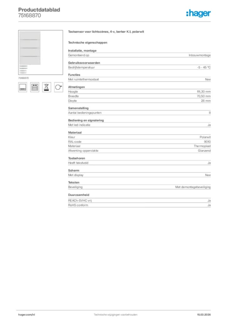 Afbeelding Hager Productdatablad 75168870 | Hager Nederland