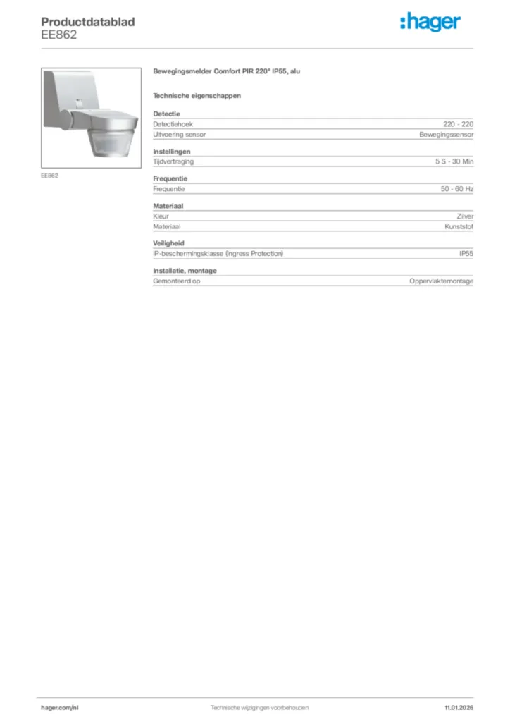 Afbeelding Hager Productdatablad EE862 | Hager Nederland