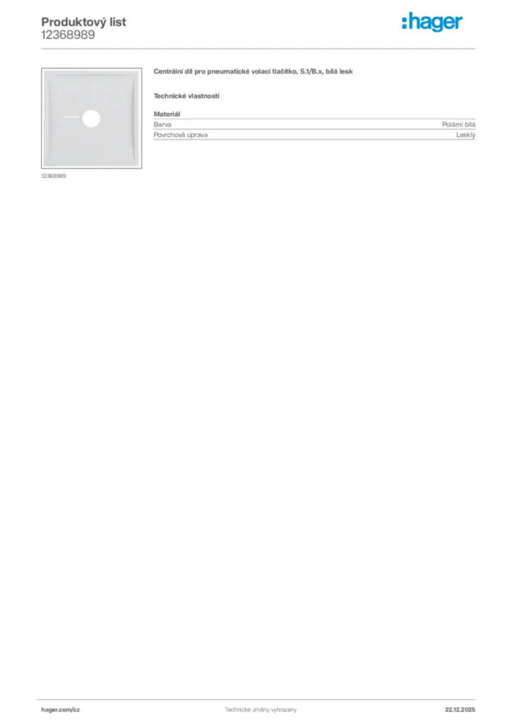 Obrázek Hager Produktový list 12368989 | Hager