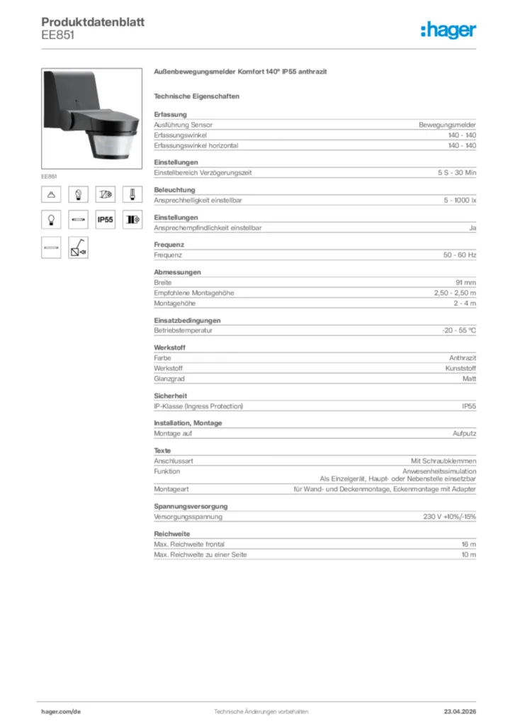 Bild Hager Produktdatenblatt EE851 | Hager Deutschland