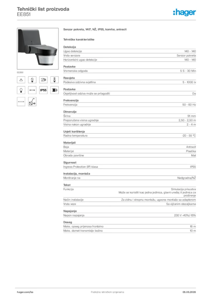 Slika Hager Tehnički list proizvoda EE851  | Hager