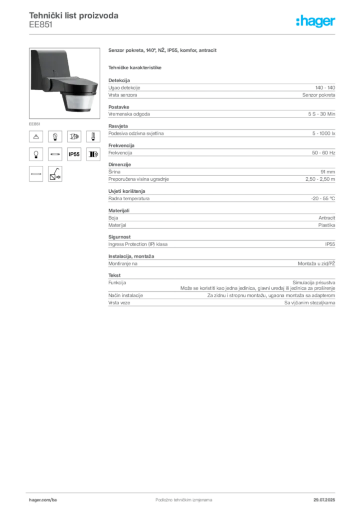 Slika Hager Product data sheet EE851  | Hager