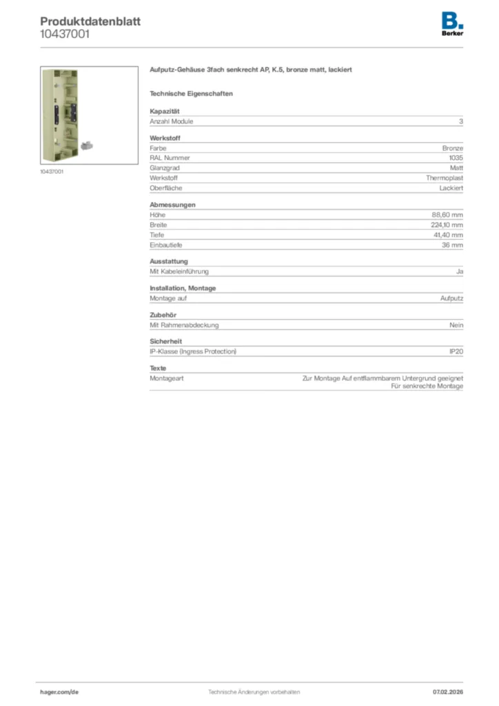 Bild Berker Produktdatenblatt 10437001 | Hager Deutschland