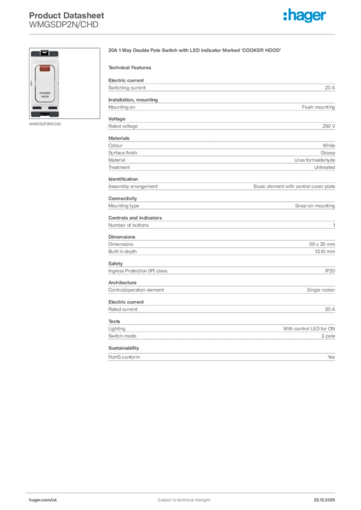 Image Hager Product data sheet WMGSDP2N/CHD  | Hager
