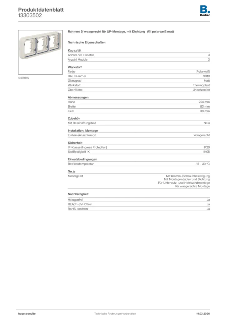 Bild Berker Produktdatenblatt 13303502 | Hager Deutschland
