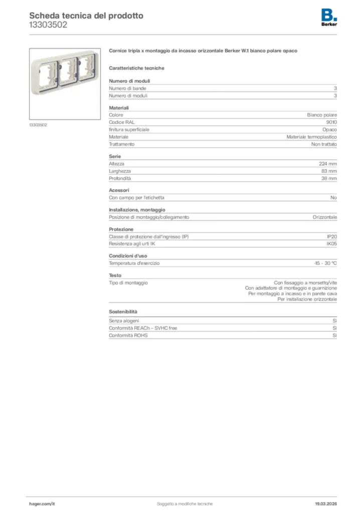 Immagine Berker Scheda tecnica del prodotto 13303502 | Hager Italia
