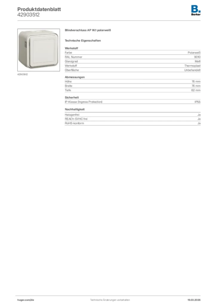 Bild Berker Produktdatenblatt 42903512 | Hager Deutschland