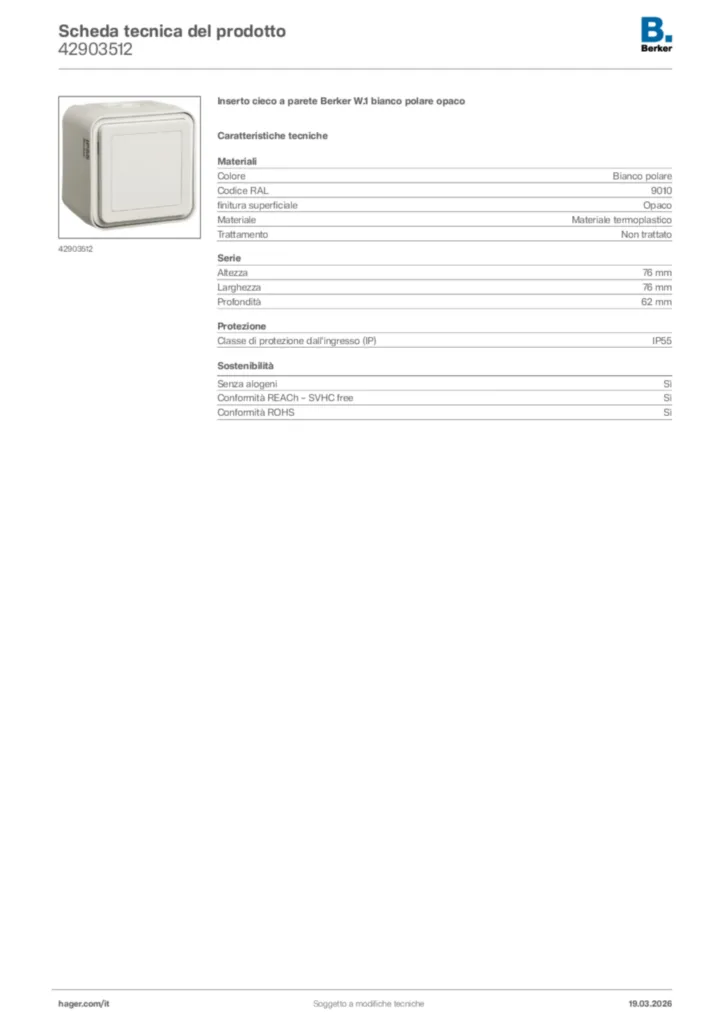 Immagine Berker Scheda tecnica del prodotto 42903512 | Hager Italia