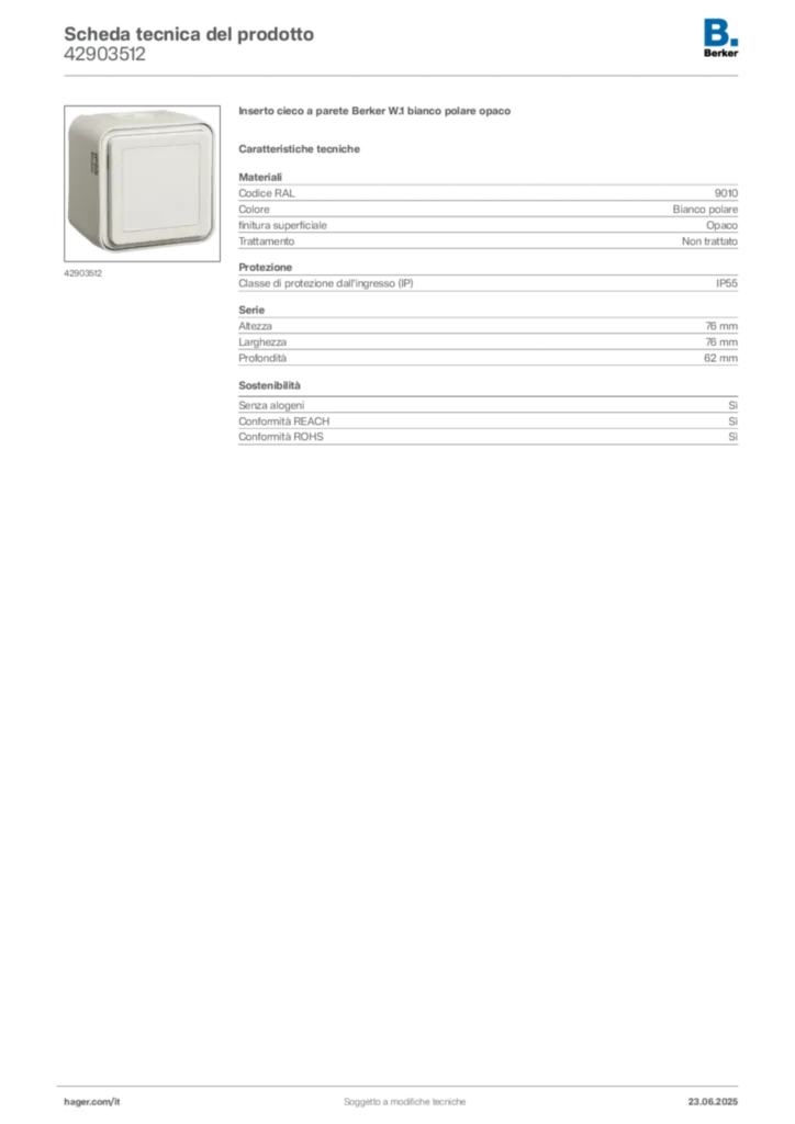 Immagine Berker Scheda tecnica del prodotto 42903512 | Hager Italia