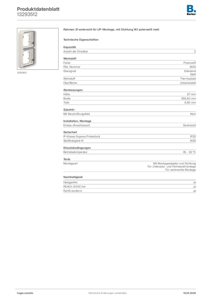 Bild Berker Produktdatenblatt 13293512 | Hager Deutschland