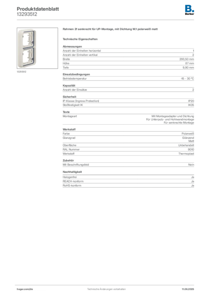Bild Berker Produktdatenblatt 13293512 | Hager Deutschland