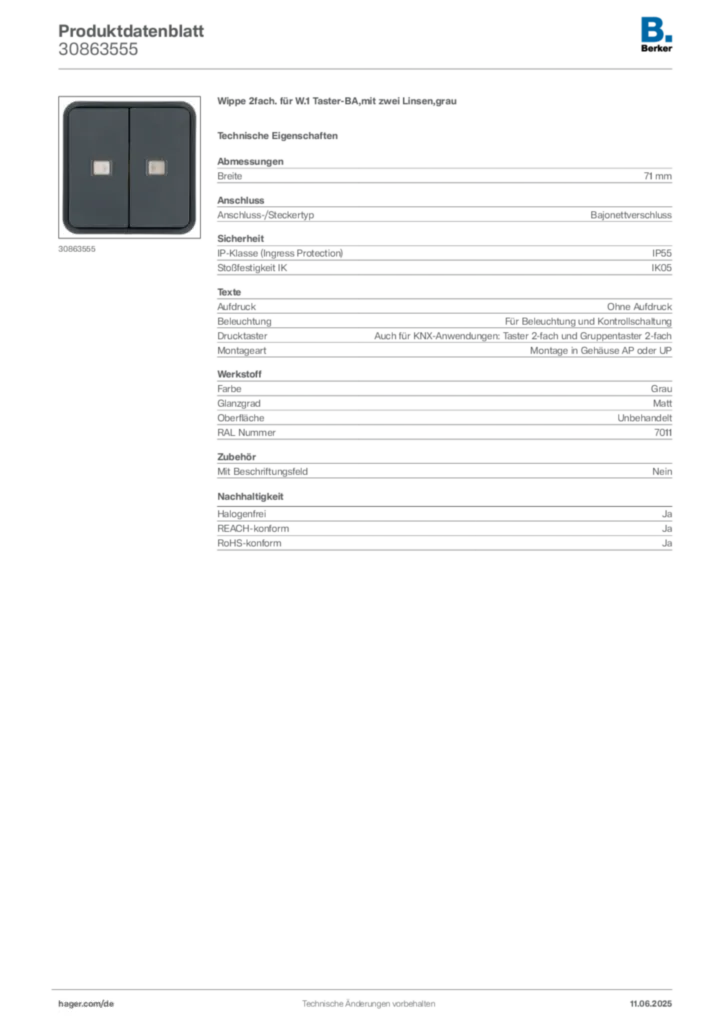 Bild Berker Produktdatenblatt 30863555 | Hager Deutschland
