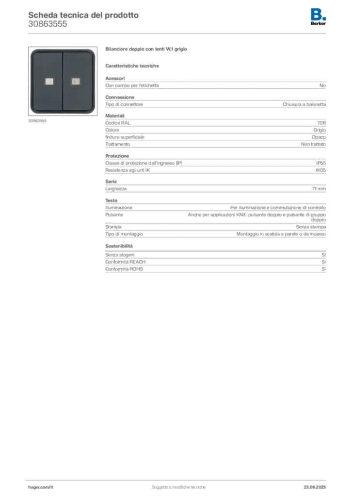 Immagine Berker Scheda tecnica del prodotto 30863555 | Hager Italia